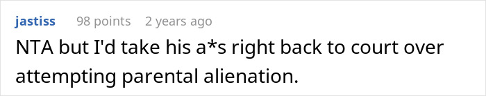 Comment discussing ex's parental alienation in a legal context. Comment discussing ex's parental alienation in a legal context.