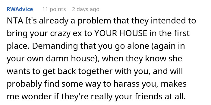 Comment on refusing backyard for wedding after plus-one denied by friends. Comment on refusing backyard for wedding after plus-one denied by friends.