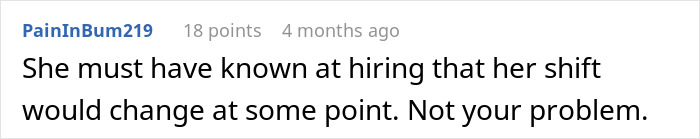 Comment on shift change issue related to woman seeking graveyard shift advice.