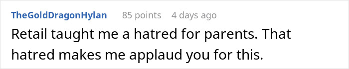Comment discussing experiences of dealing with children in stores. Comment discussing experiences of dealing with children in stores.