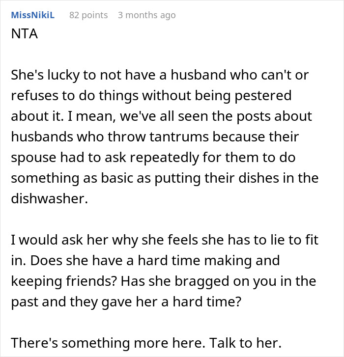 Reddit comment discussing unhelpful husbands and spousal responsibilities.