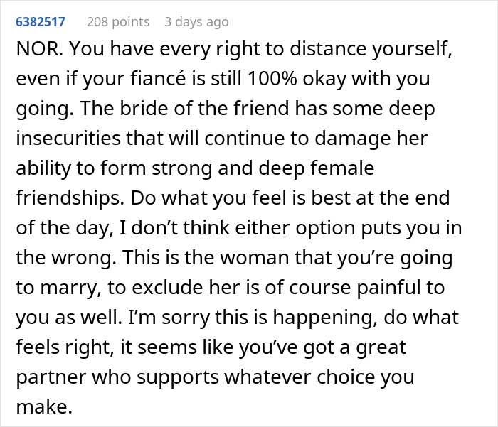 Reddit comment discussing a man's choice to distance himself from a friend's wedding. Reddit comment discussing a man's choice to distance himself from a friend's wedding.