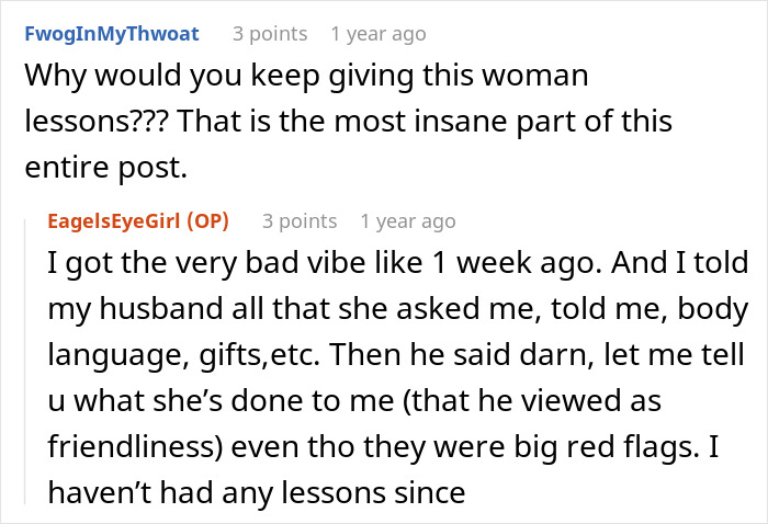 Comment thread discussing a husband's coworker oddly giving gifts, causing discomfort for the wife. Comment thread discussing a husband's coworker oddly giving gifts, causing discomfort for the wife.