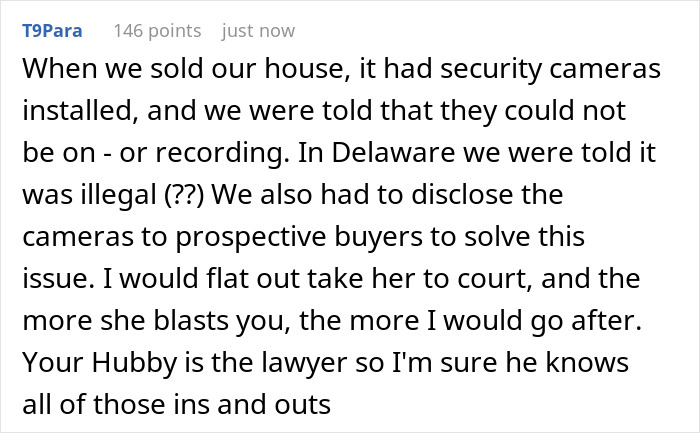 Text exchange about legality of security cameras during home tours and potential legal actions. Text exchange about legality of security cameras during home tours and potential legal actions.