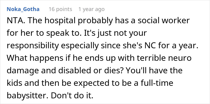 Reddit comment discussing refusal to rebook a pricey trip amid tough family conversation.