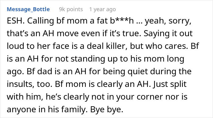 Reddit comment discussing a dinner incident related to a boyfriend's mom. Reddit comment discussing a dinner incident related to a boyfriend's mom.
