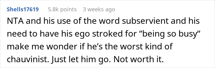 Text post about ego and chauvinism relating to a date refusing to get water. Text post about ego and chauvinism relating to a date refusing to get water.
