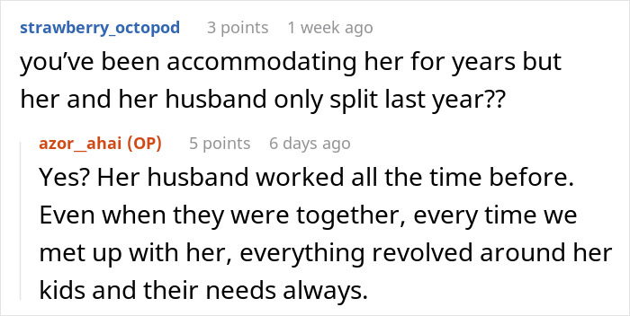 Text exchange about single mom's marriage and child-focused lifestyle.