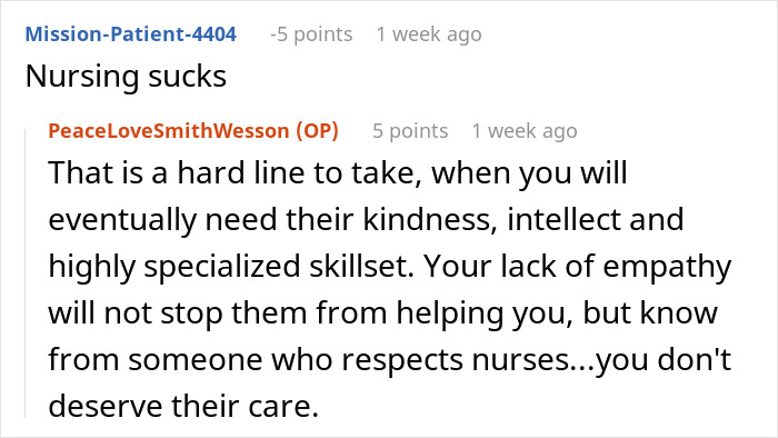 Online discussion on nursing between two users, one supportive of the nursing profession.