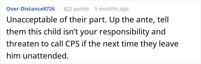 Comment discussing responsibility for babysitting stepbrother at home.