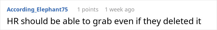 Reddit comment about HR's ability to access deleted messages in a group chat.