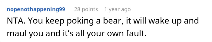 Comment related to a dinner incident involving boyfriend's mom and a remark. Comment related to a dinner incident involving boyfriend's mom and a remark.