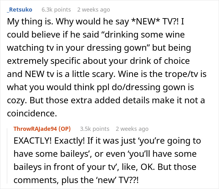 Reddit comments discussing a student's creepy remark and reactions, mentioning details like a new TV and wine. Reddit comments discussing a student's creepy remark and reactions, mentioning details like a new TV and wine.