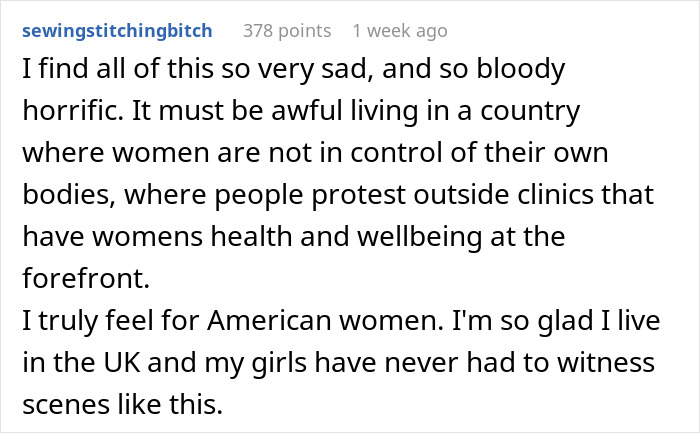 Reddit comment discussing Planned Parenthood and women's health protests.