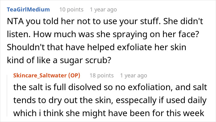 Comments discussing misuse of expensive skincare and its drying effects.