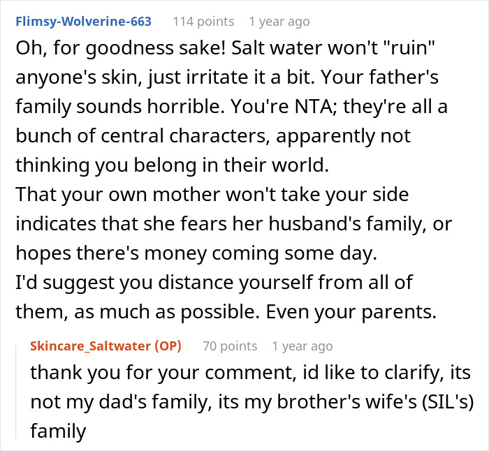 Reddit conversation about SIL using expensive skincare without permission.