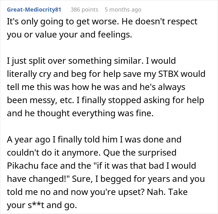 Text conversation about neglecting chores and relationship issues.