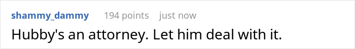 Comment on a forum saying 'Hubby's an attorney. Let him deal with it,' relating to a private home tour incident. Comment on a forum saying 'Hubby's an attorney. Let him deal with it,' relating to a private home tour incident.