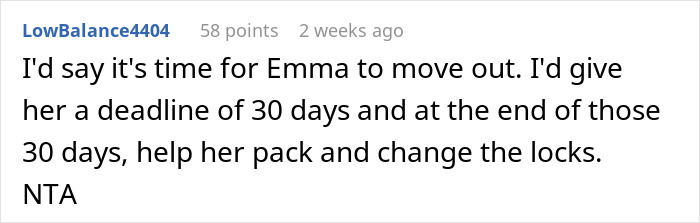 Reddit comment suggesting a deadline for adult children to contribute to rent.