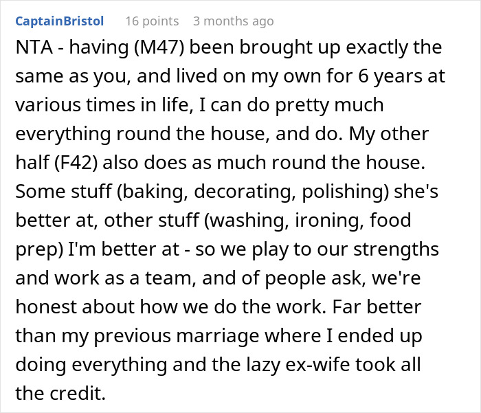 Text exchange about household chores; husband responds to "unhelpful" claim with list of tasks he performs.