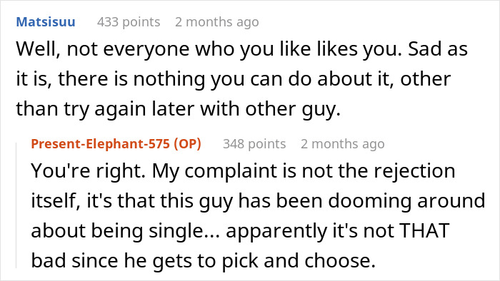 Reddit conversation about following internet advice and handling rejection from a friend.