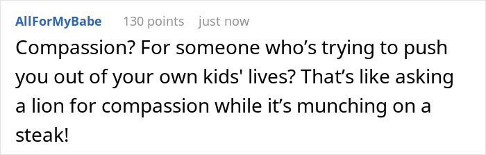 Comment criticizing sympathy towards kids' stepmom for lack of bonding. Comment criticizing sympathy towards kids' stepmom for lack of bonding.