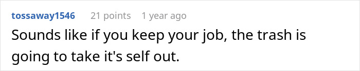 Comment about job related to potential divorce ultimatum. Comment about job related to potential divorce ultimatum.