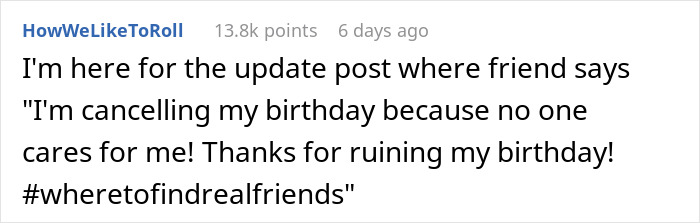 Text exchange about a pricey birthday celebration causing online rants.