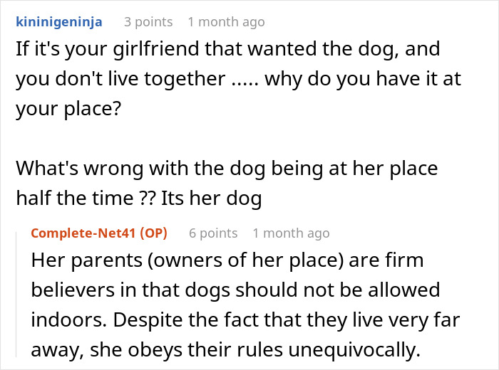 Reddit discussion about an untrainable dog, with users debating its living arrangements and ownership issues.