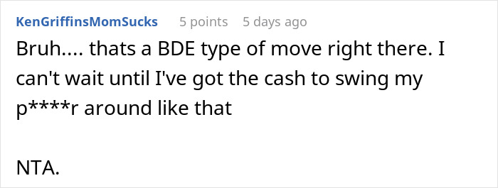 Comment on outbidding in-laws, described as a bold move, mentioning anticipation of financial capacity to act similarly.