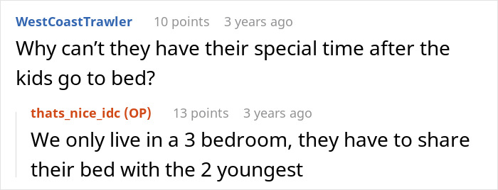 Reddit thread about parental conflicts over babysitting duties, user responses displayed.