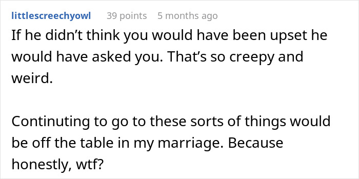 Reddit comment discussing issues in a marriage related to a husband's coworkers' game.