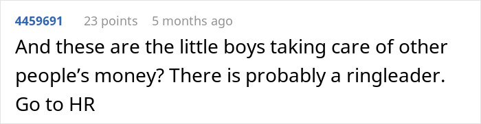 Comment discussing coworkers' game and advising action, related to husband's workplace.