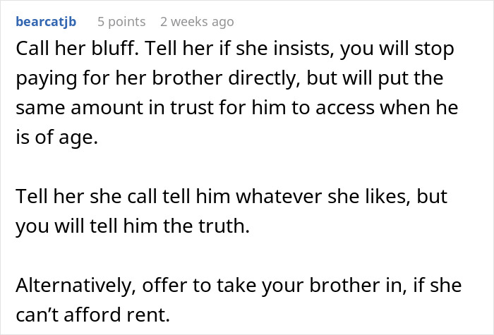 Reddit comment discussing rent help involving dad's ex-wife, son, and daughter.