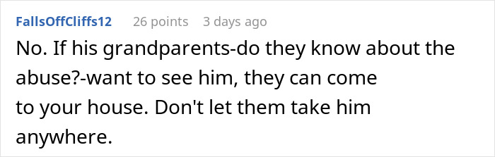 Comment discussing strict parenting and family dynamics regarding stepsiblings at a BBQ.
