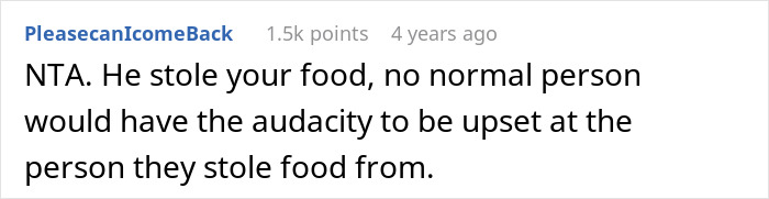 Comment criticizing food thief in a discussion about mozzarella. Comment criticizing food thief in a discussion about mozzarella.