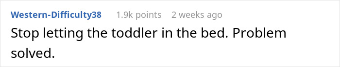 Comment discussing toddler sleeping arrangements, suggesting they stay out of the bed.