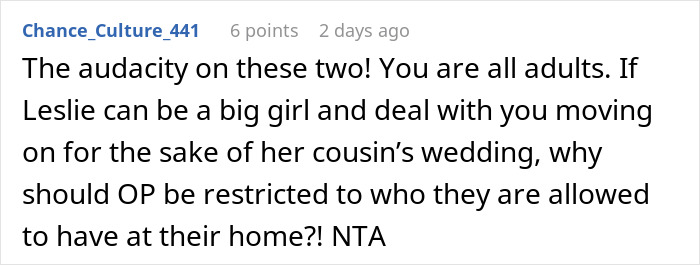 Reddit comment about backyard wedding conflict over plus-one denial. Reddit comment about backyard wedding conflict over plus-one denial.