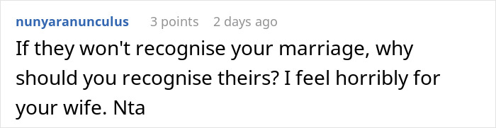 Comment discussing silent treatment towards daughter over disrespecting her wife. Comment discussing silent treatment towards daughter over disrespecting her wife.