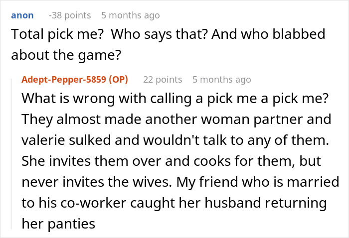 Reddit conversation about a husband's coworkers' "game" involving inappropriate behavior.