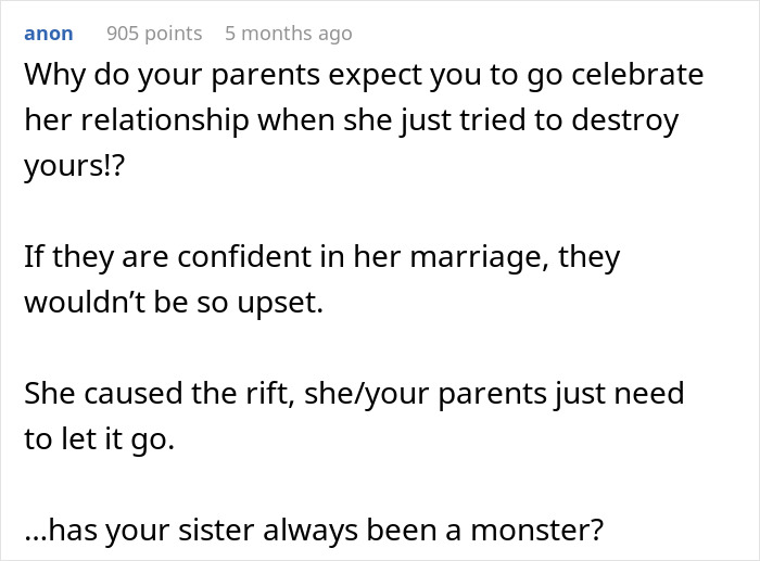 Text screenshot discussing family conflict and engagement issues.