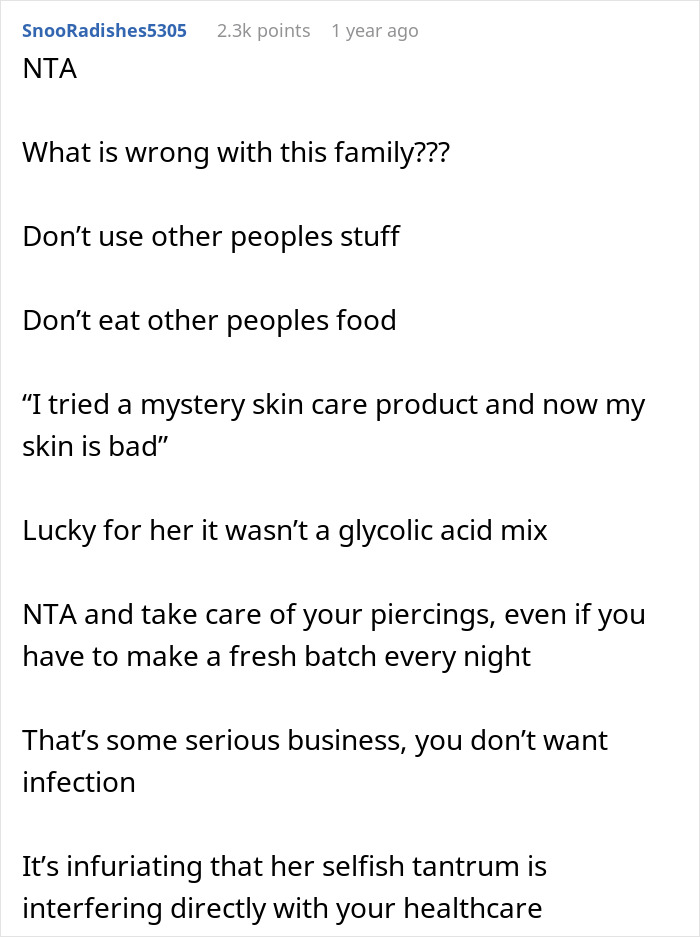 Reddit comment discussing expensive skincare and a SIL using it without permission, causing regrets.