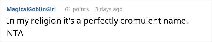 Comment on baby's name debate, user defends it as "perfectly cromulent.