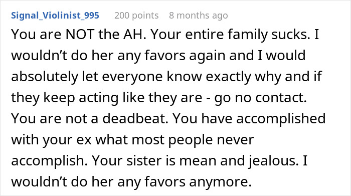 User comment discussing issues with family, calling a woman not a deadbeat mom. User comment discussing issues with family, calling a woman not a deadbeat mom.