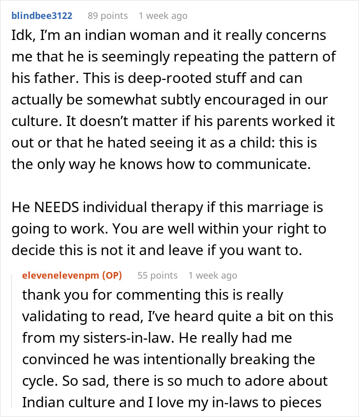 Reddit discussion about husband giving his wife an ultimatum related to marriage and cultural patterns.