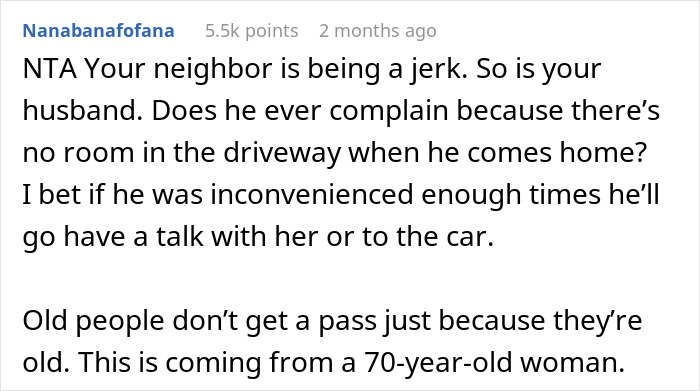 Text from a forum discussing neighbor parking car in unauthorized spots, with user comments.