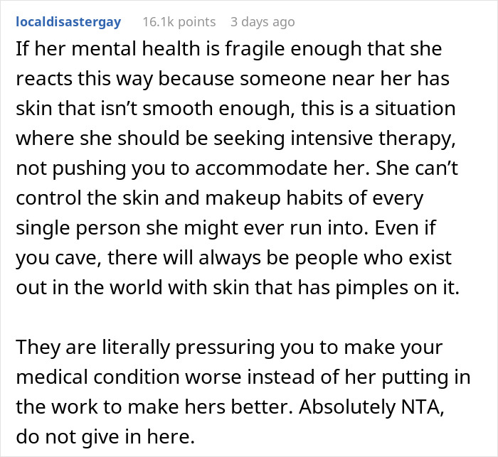 Text on student's acne-related situation, discussing peer pressure and mental health.