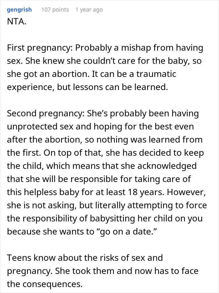 Text post discussing assumptions about babysitting responsibilities on Valentine's Day.