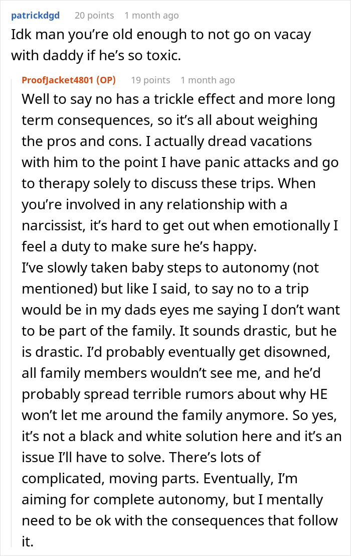 Reddit exchange discussing a woman's issues with her dad's young girlfriend and the emotional impact on family dynamics.