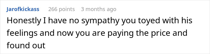 Comment criticizing a woman for joking about divorce, leading to her husband's reaction.